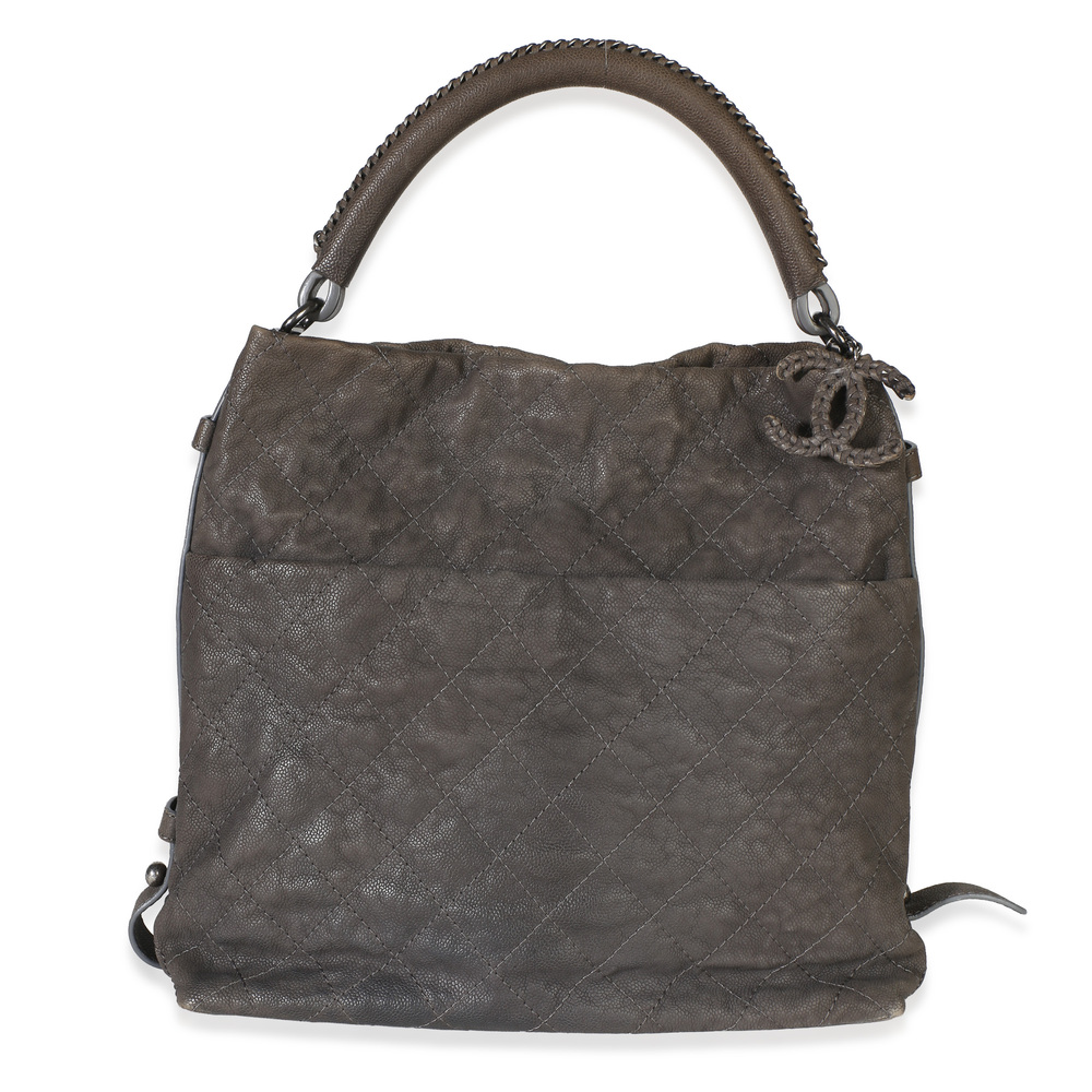 Chanel Dark Grey Quilted Matte Caviar Boy Handle Hobo